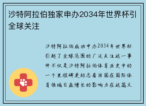 沙特阿拉伯独家申办2034年世界杯引全球关注